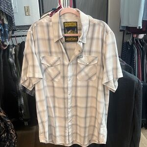 DIXXON Montana White and Light Gray Plaid Button Down Shirt